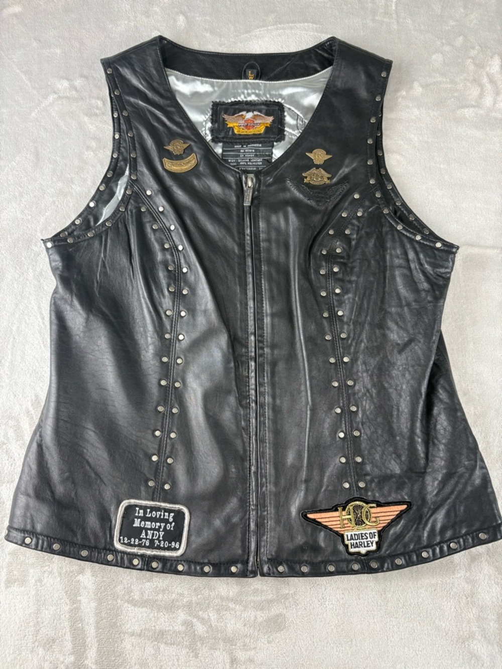 Harley Davidson Women’s Leather Vest HOG Ladies Of Harley Orlando Chapter Biker